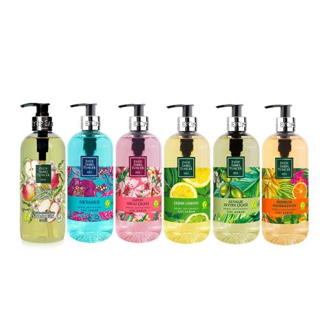 Eyüp Sabri Tuncer Sıvı Sabun Seti Ayvalık Zeytin Çiçeği, Çeşme Limonu, Japon Kiraz Çiçeği, Okyanus, Bodrum Mandalinası, Amasya Elması 500 ML