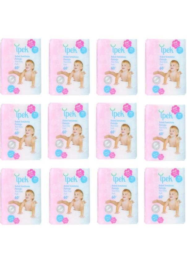 İpek Maxi 60 Adet Bebek Temizleme Pamuğu 12 Li Paket