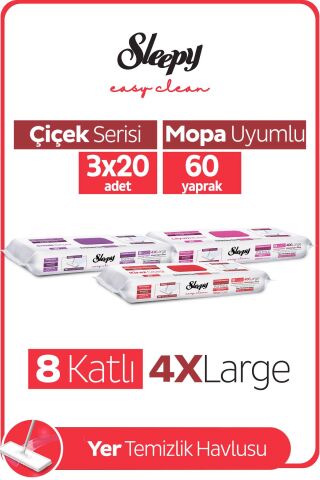 Sleepy Easy Clean Lilyum+Kiraz Ç+Orkide Mopa Uyumlu Yer Temizlik Havlusu 3X20 (60 Yaprak)