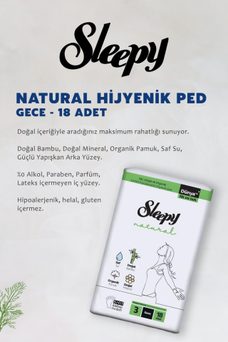 Sleepy  Natural Ultra Hassas Hijyenik Ped Gece 36 Adet Ped ve ROSIE