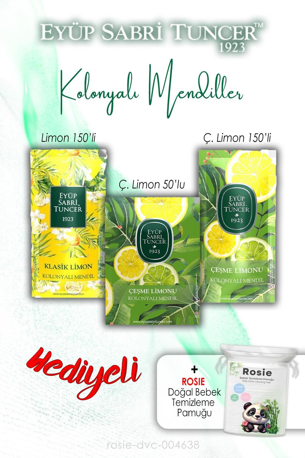 3'lü Limon Aromalı 150li ve 50'li Kolonyalı Mendil ve ROSIE