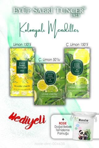3'lü Limon Aromalı 150li ve 50'li Kolonyalı Mendil ve ROSIE