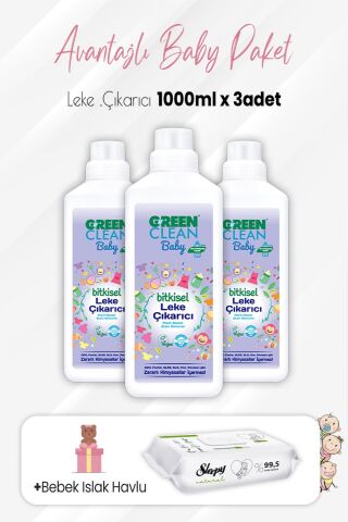 Green Clean Baby Bitkisel Leke Çıkarıcı 1 lt x 3 Adet ve Natural Yenidoğan 60'lı