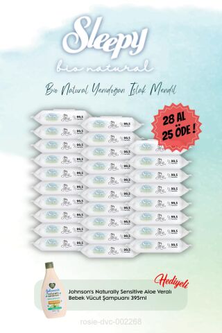 28 Al 25 Öde Yenidoğan Islak Havlu 40'lı ve Johnson Bebe Vücut Şampuan Hediye