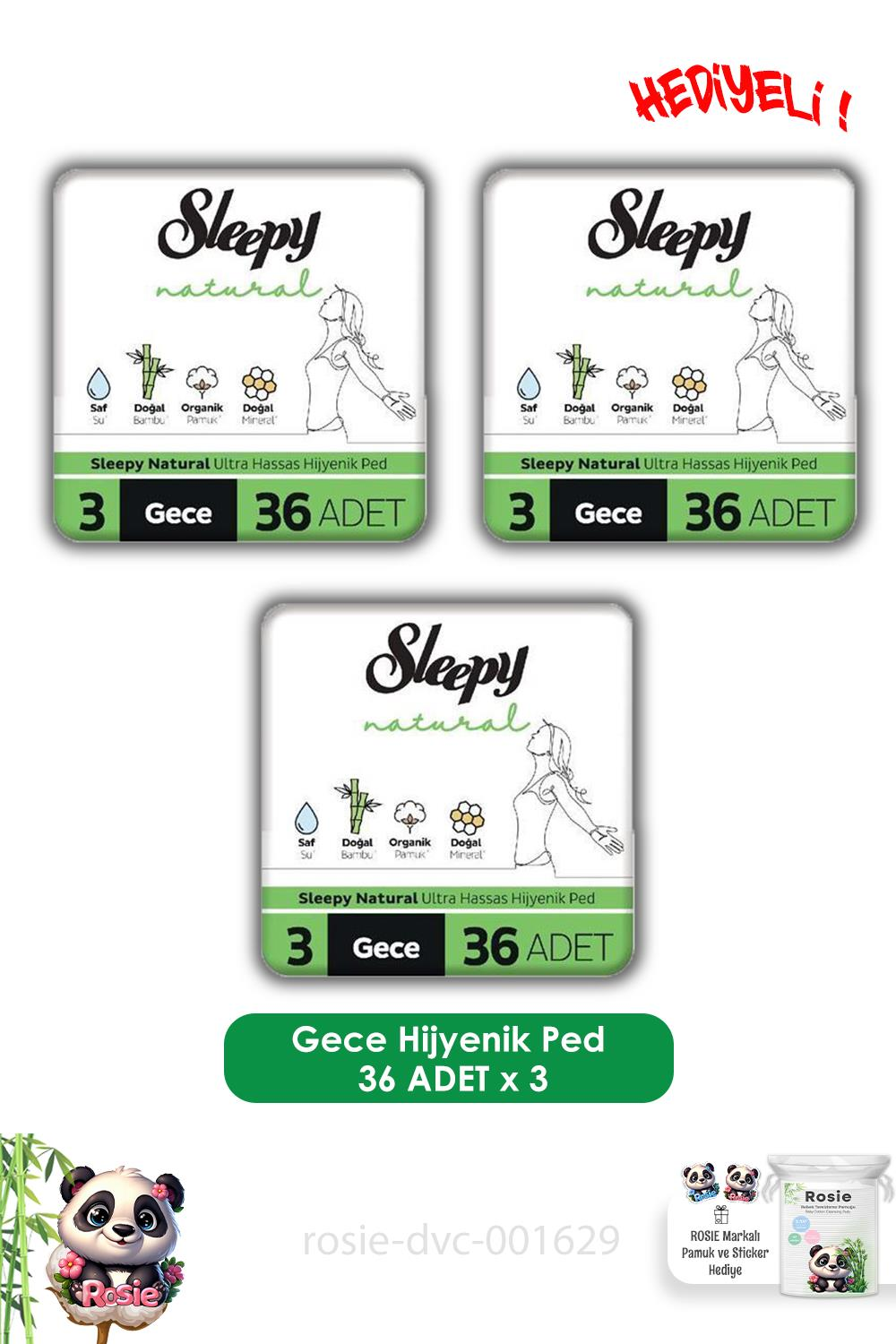 Sleepy  Natural Ultra Hassas Hijyenik Ped Mega Fırsat Paketi Gece 108 Adet ve ROSIE