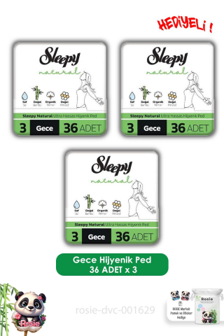 Sleepy  Natural Ultra Hassas Hijyenik Ped Mega Fırsat Paketi Gece 108 Adet ve ROSIE