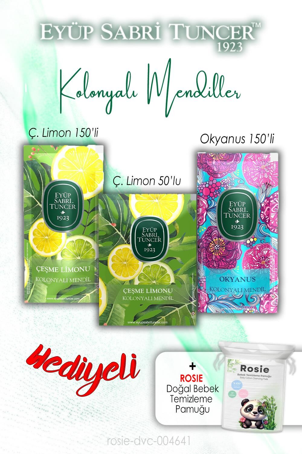 Okyanus 150'li, Çeşme Limon 150 ve 50'li Kolonyalı Mendil ve ROSIE