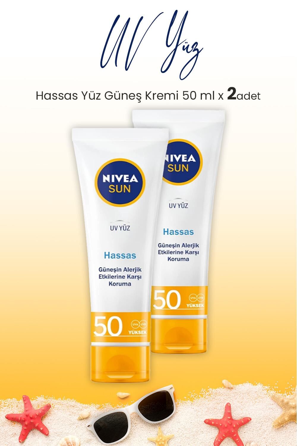 Nivea Sun Spf50 Hassas Yüz Güneş Kremi 50 ml x 2 Adet