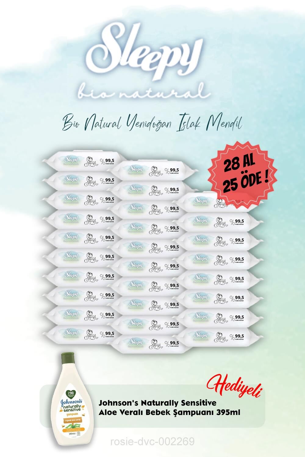 Yenidoğan Islak Havlu 40'lı 28 Al 25 Öde ve Bebe Şampuan Hediye