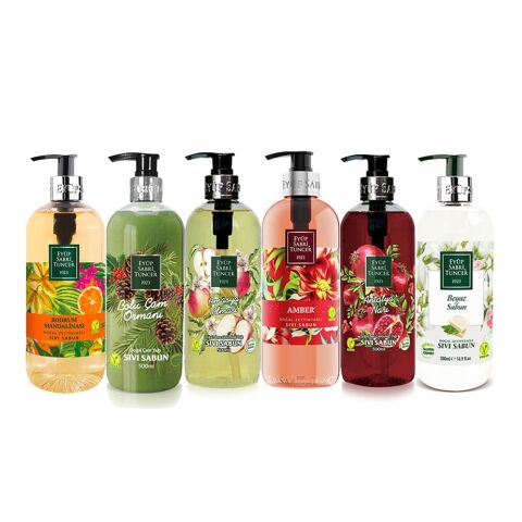 Eyüp Sabri Tuncer Sıvı Sabun Seti Amasya Elması, Amber, Antalya Narı, Beyaz Sabun, Bodrum Mandalinası, Bolu Çam 500 ml
