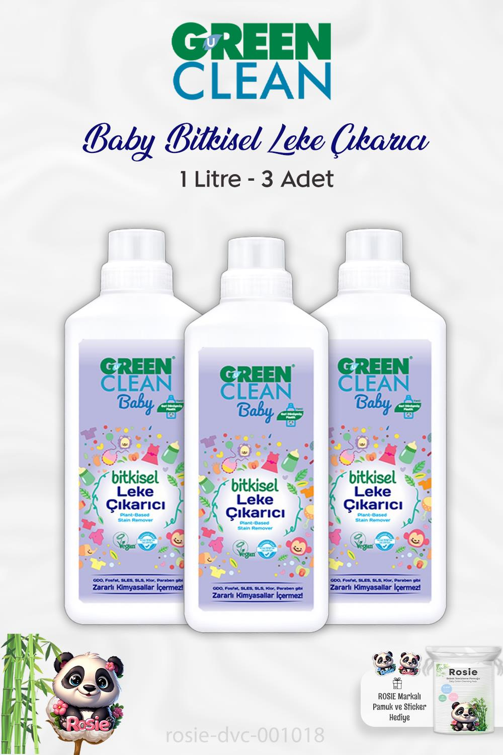 3 Adet Green Clean Baby Bitkisel Leke Çıkarıcı 1 lt ve ROSIE