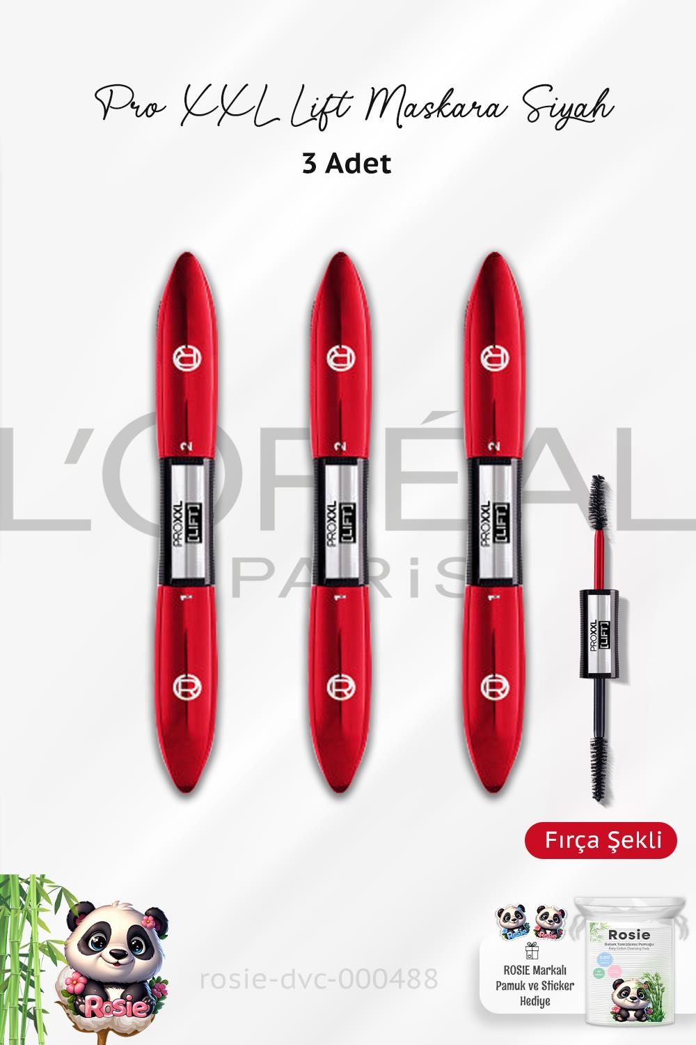 3 Adet Loreal Paris Pro XXL Lift Maskara Siyah ve ROSIE Pamuk 60'lı
