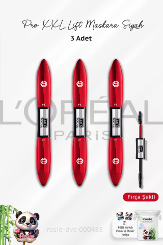 3 Adet Loreal Paris Pro XXL Lift Maskara Siyah ve ROSIE Pamuk 60'lı