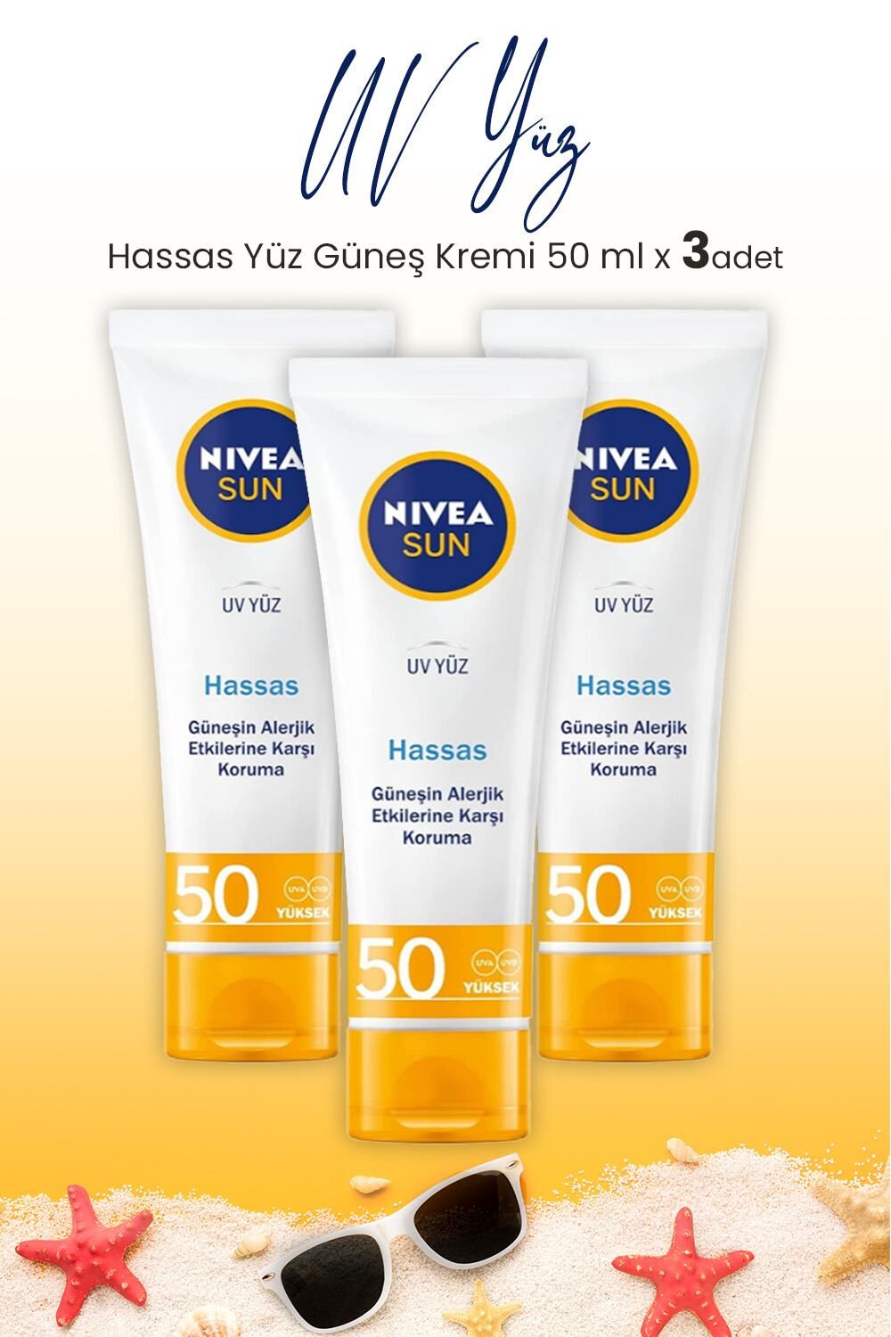 Nivea Sun Spf50 Hassas Yüz Güneş Kremi 50 ml x 3 Adet