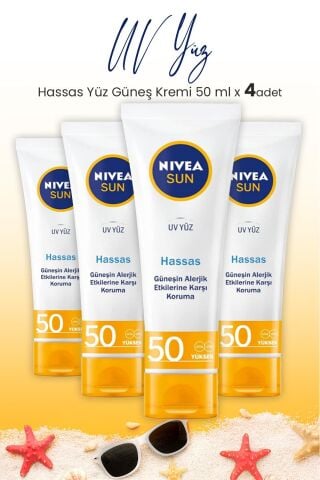 Nivea Sun Spf50 Hassas Yüz Güneş Kremi 50 ml x 4 Adet