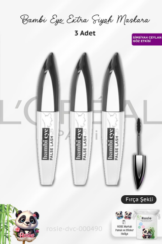 3 Adet Loreal Paris Bambi Eye Extra Black Maskara Ekstra Siyah ve ROSIE Pamuk