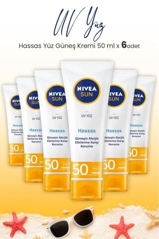 Nivea Sun Spf50 Hassas Yüz Güneş Kremi 50 ml x 6 Adet