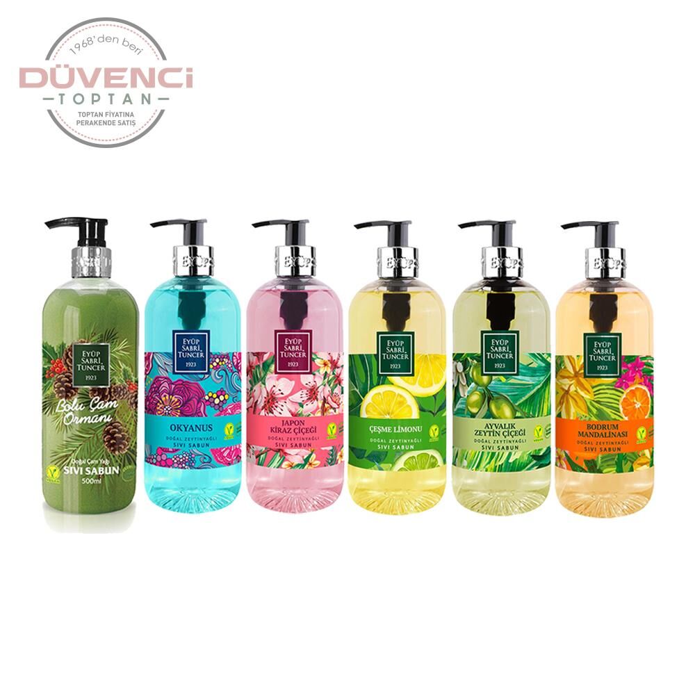 Eyüp Sabri Tuncer Sıvı Sabun Seti Ayvalık Zeytin Çiçeği, Çeşme Limonu, Japon Kiraz Çiçeği, Okyanus, Bodrum Mandalinası, Bolu Çam 500 ML
