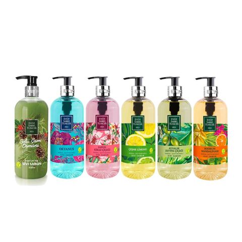 Eyüp Sabri Tuncer Sıvı Sabun Seti Ayvalık Zeytin Çiçeği, Çeşme Limonu, Japon Kiraz Çiçeği, Okyanus, Bodrum Mandalinası, Bolu Çam 500 ML