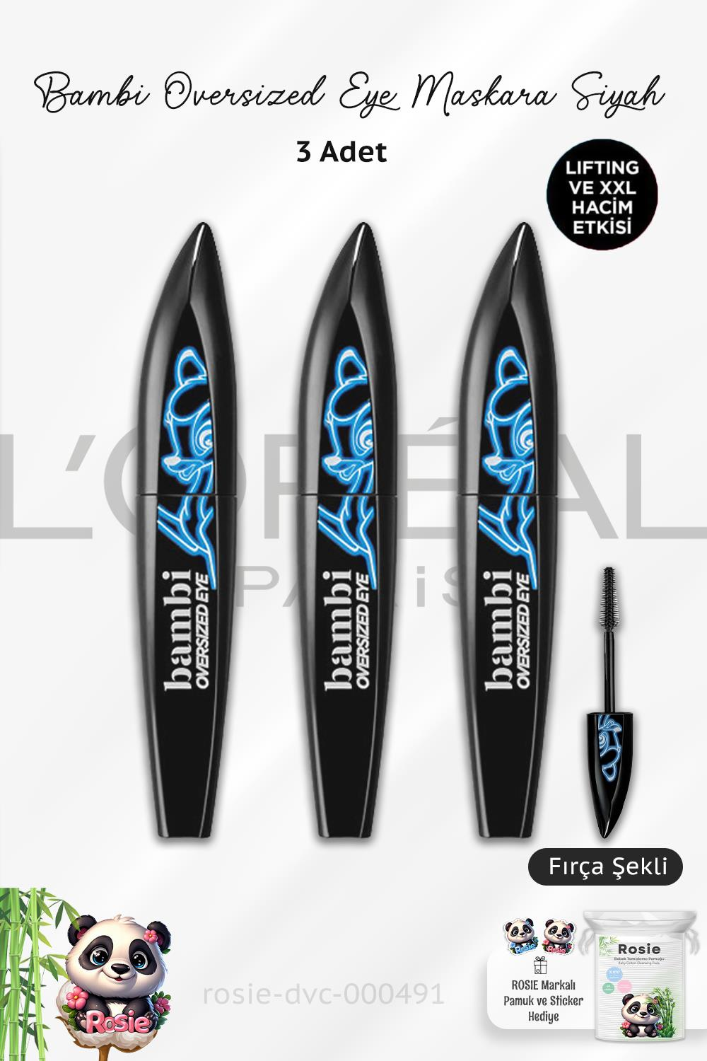 3 Adet Loreal Paris Bambi Oversized Eye Maskara Siyah ve ROSIE