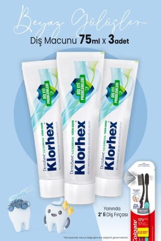 Dentasave Klorhex Diş Macunu Yoğun Bakım 75 ml x 3 Adet ve 2'li Diş Fırçası