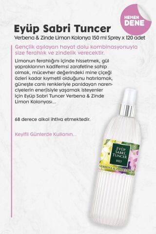 Mevlüd İçin Hediyelik Sprey Kolonya Verbena & Zinde Limon 150 ml x 120 adet