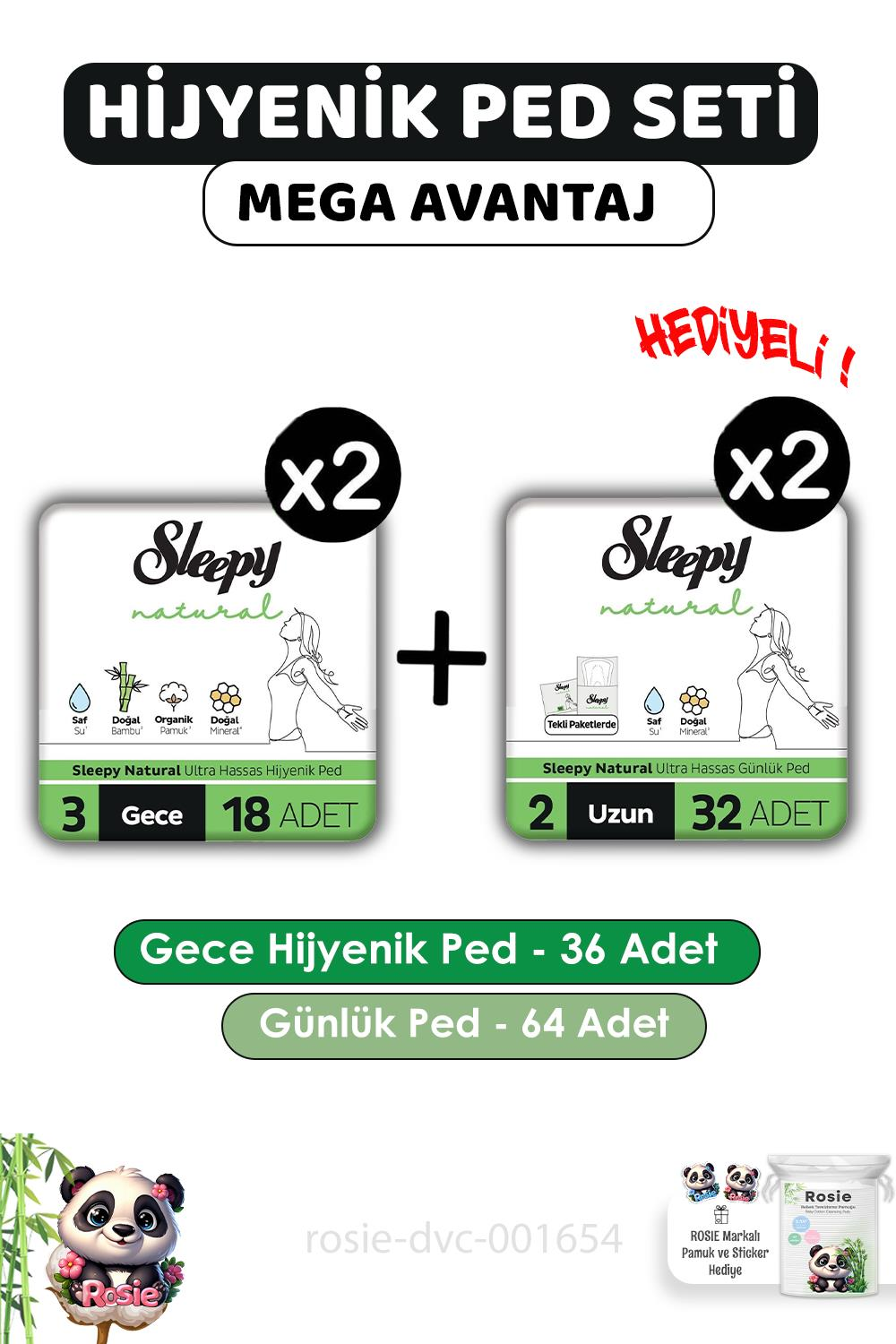 Sleepy Natural Hijyenik Ped Gece 36 Adet Günlük Ped Uzun 64 Adet ve ROSIE
