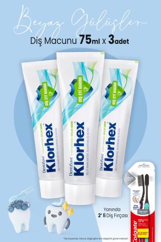 Dentasave Klorhex Diş Macunu Günlük Bakım 75 ml x 3 Adet ve 2'li Diş Fırçası