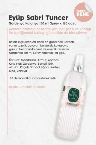 Mevlüd İçin Hediyelik Sprey Kolonya Gardenya 150 ML x 120 Adet
