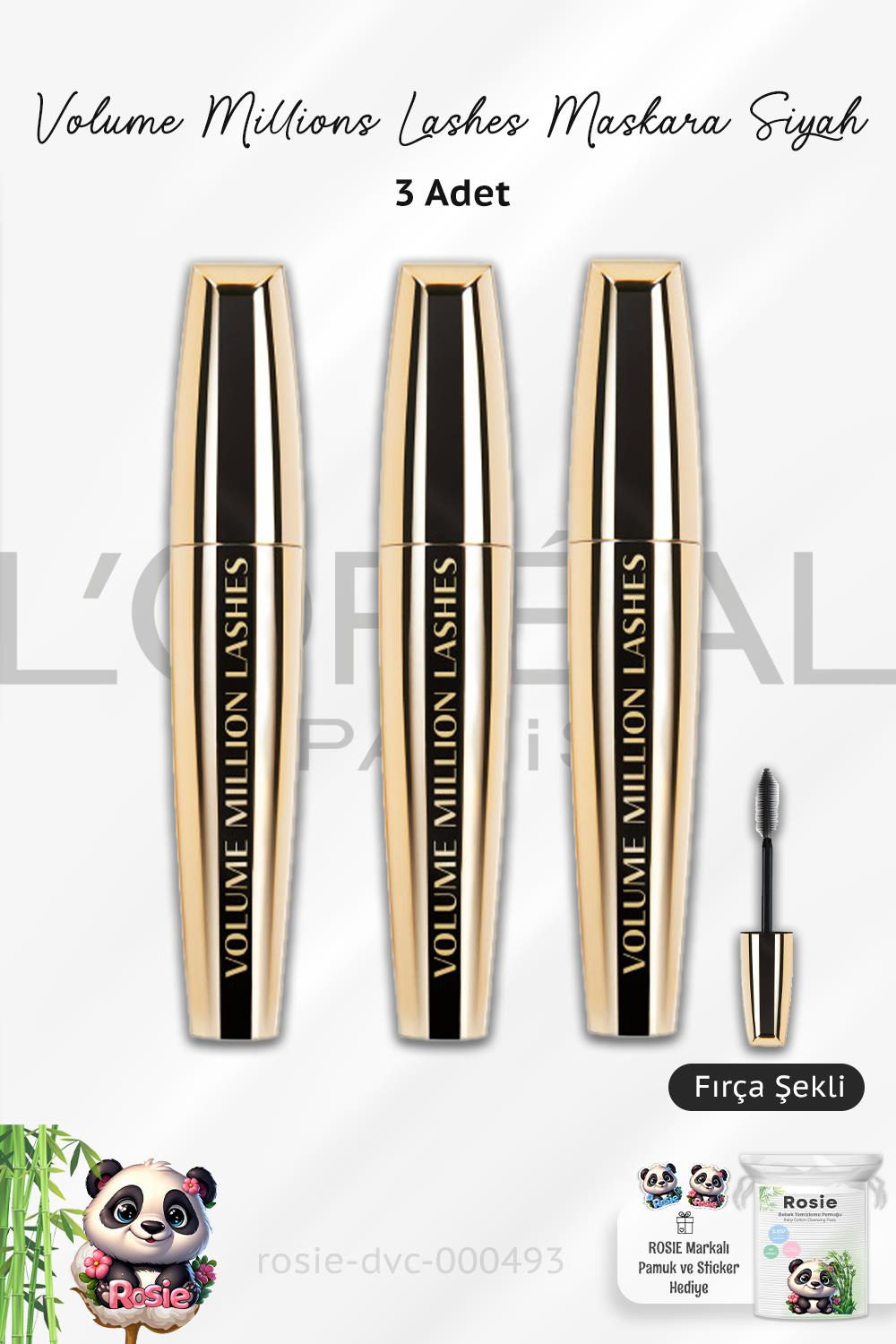 3 Adet Loreal Paris Volume Millions Lashes Maskara Siyah ve ROSIE