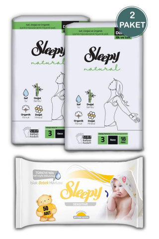 Sleepy Natural Ultra Hassas Hijyenik Ped Gece 36 Adet, Sensitive 50'li Islak Mendil ve ROSIE
