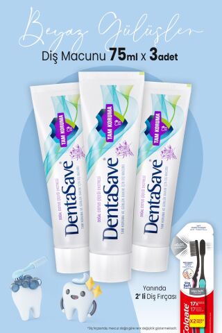 DentaSave Diş Macunu Tam Koruma Cıstus Çiçeği 75 ml x 3 Adet ve 2'li Diş Fırçası