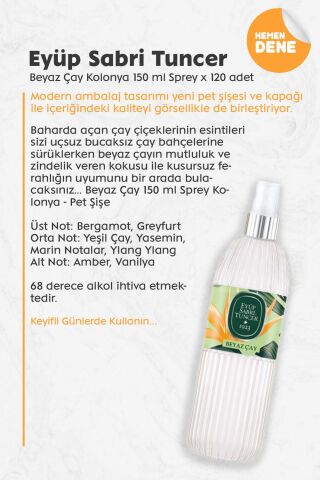 Mevlüd İçin Hediyelik Sprey Kolonya Beyaz Çay 150 ML x 120 Adet