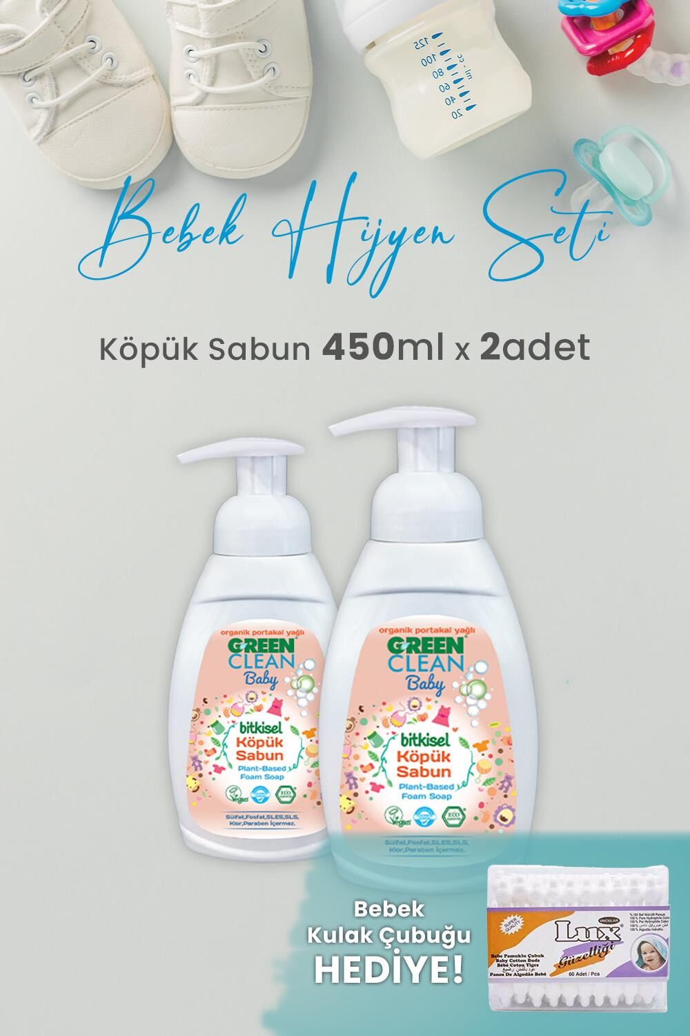Green Clean Baby Köpük Sabun Portakal Yağlı 450 ml x 2 Adet ve Hediyeli