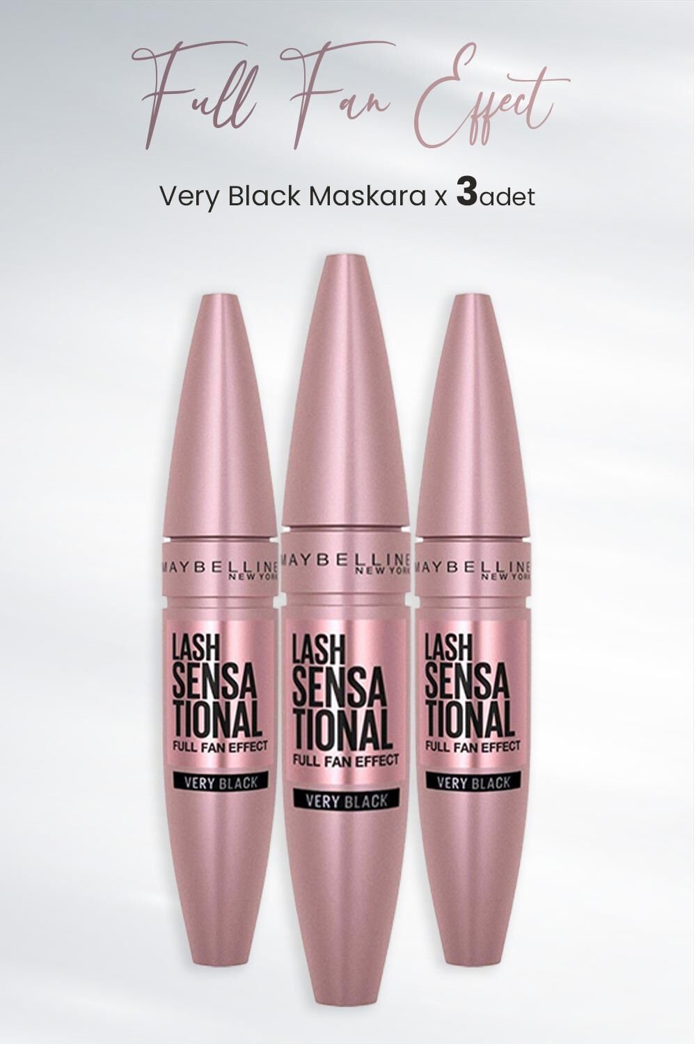 Maybelline New York Maskara Full Fan Effect Very Black x 3 Adet