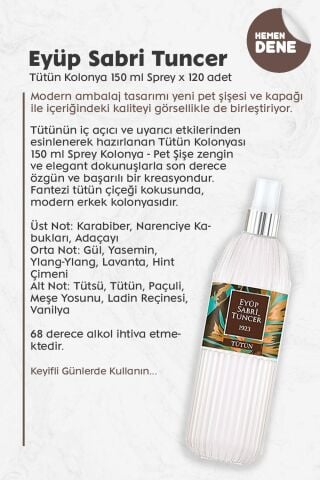 Mevlüd İçin Hediyelik Sprey Kolonya Tütün 150 ml x 120 Adet