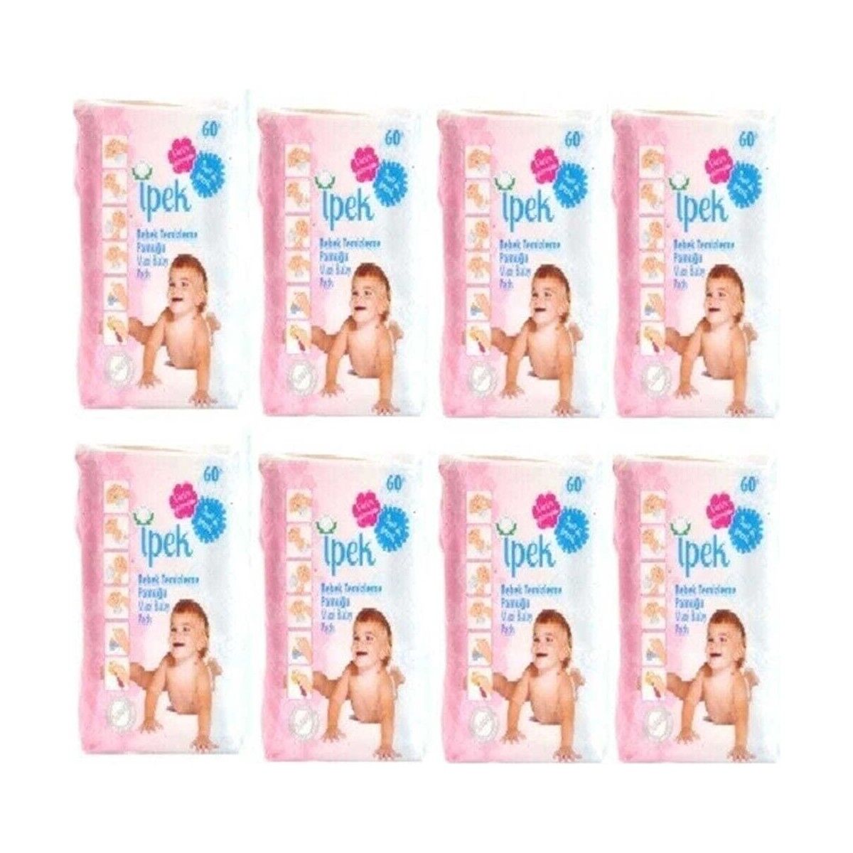 İpek Maxi Bebek Temizleme Pamuğu 60'lı x 8 Paket