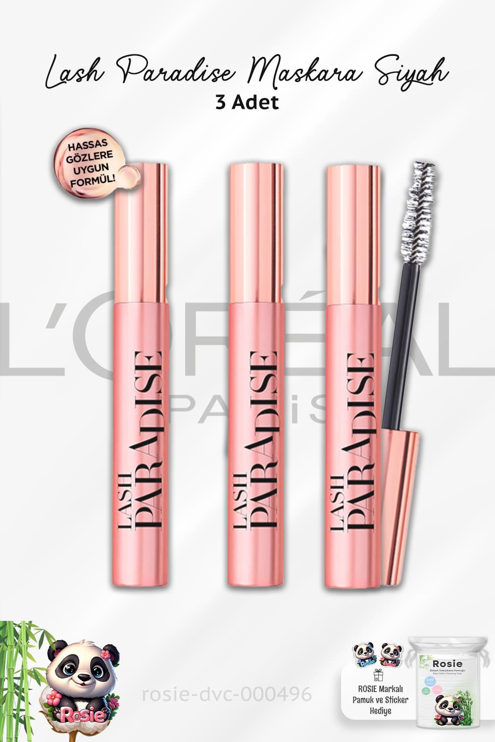 3 Adet Loreal Paris Lash Paradise Maskara Siyah ve ROSIE