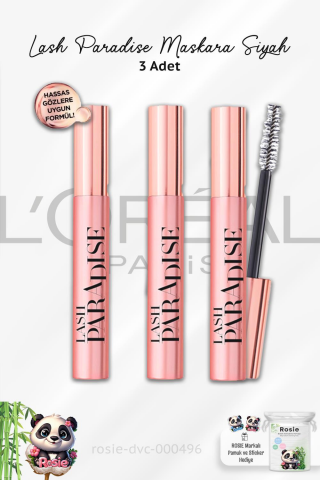 3 Adet Loreal Paris Lash Paradise Maskara Siyah ve ROSIE
