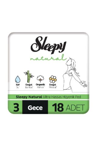Sleepy Hijyenik Ped Natural Super Eko Gece 18'li (12'Lİ)