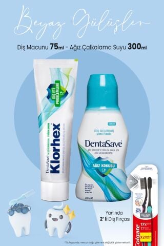 Dentasave Diş Macunu Yoğun Bakım 75 ml, Çalkalama Suyu Ağız Kokusu 300 ml ve 2'li Diş Fırçası