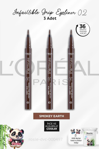 3 Adet Loreal Paris Infaillible Grip Eyeliner 02 Smokey Earth ve ROSIE Pamuk