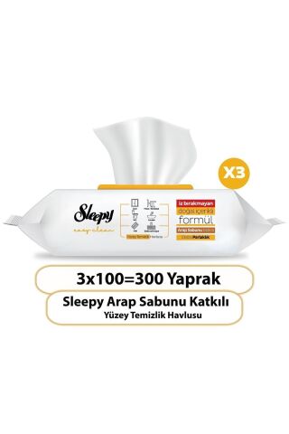 Sleepy Easy Clean Arap Sabunu Katkılı Yüzey Temizlik Havlusu 100' lü x 3 Adet