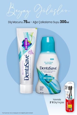 Dentasave Diş Macunu Tam Koruma 75 ml, Çalkalama Suyu Çinko 300 ml ve 2'li Diş Fırçası