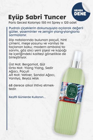 Mevlüd İçin Hediyelik Sprey Kolonya Paris Gecesi 150 ml x 120 Adet