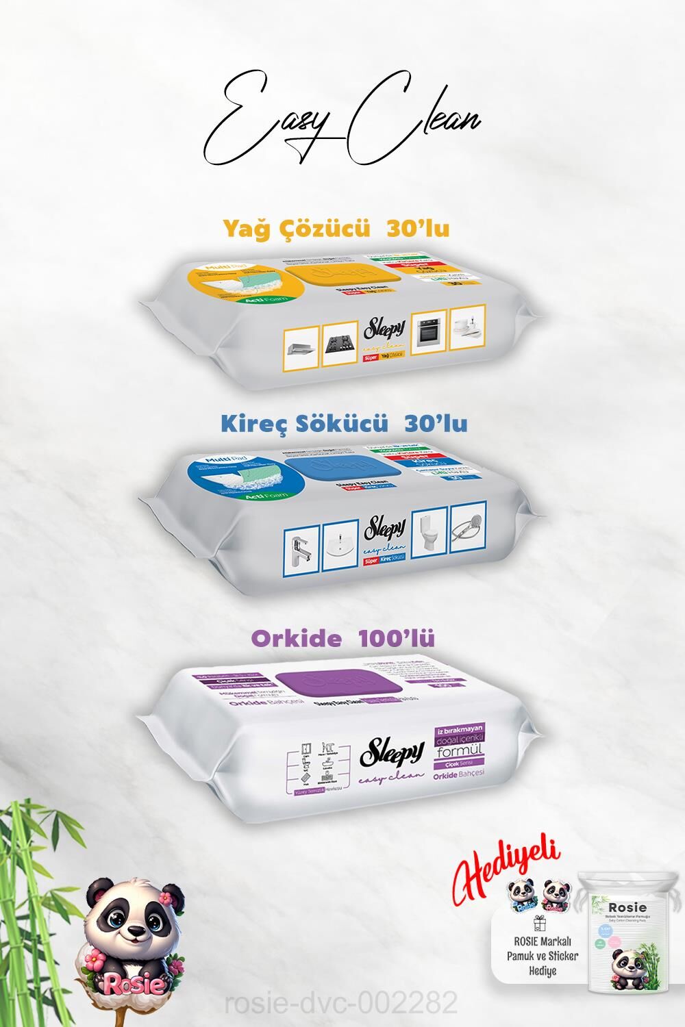 Orkide Bahçesi 100'lü Easy Clean, Kireç ve Yağ Çözücü 30'lu ve Rosie Hediye