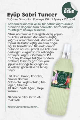 Mevlüd İçin Hediyelik Sprey Kolonya Yağmur Ormanları 150 ml x 120 Adet