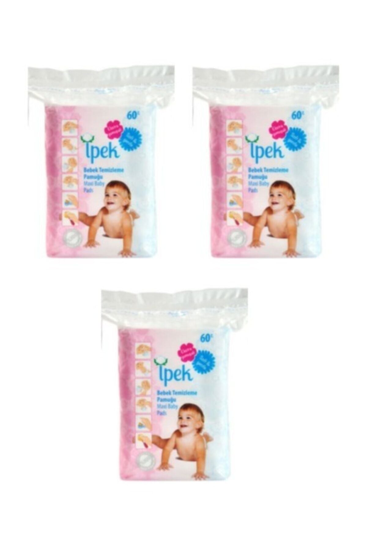 İpek Bebek Temizleme Pamuğu 60lı X 3adet