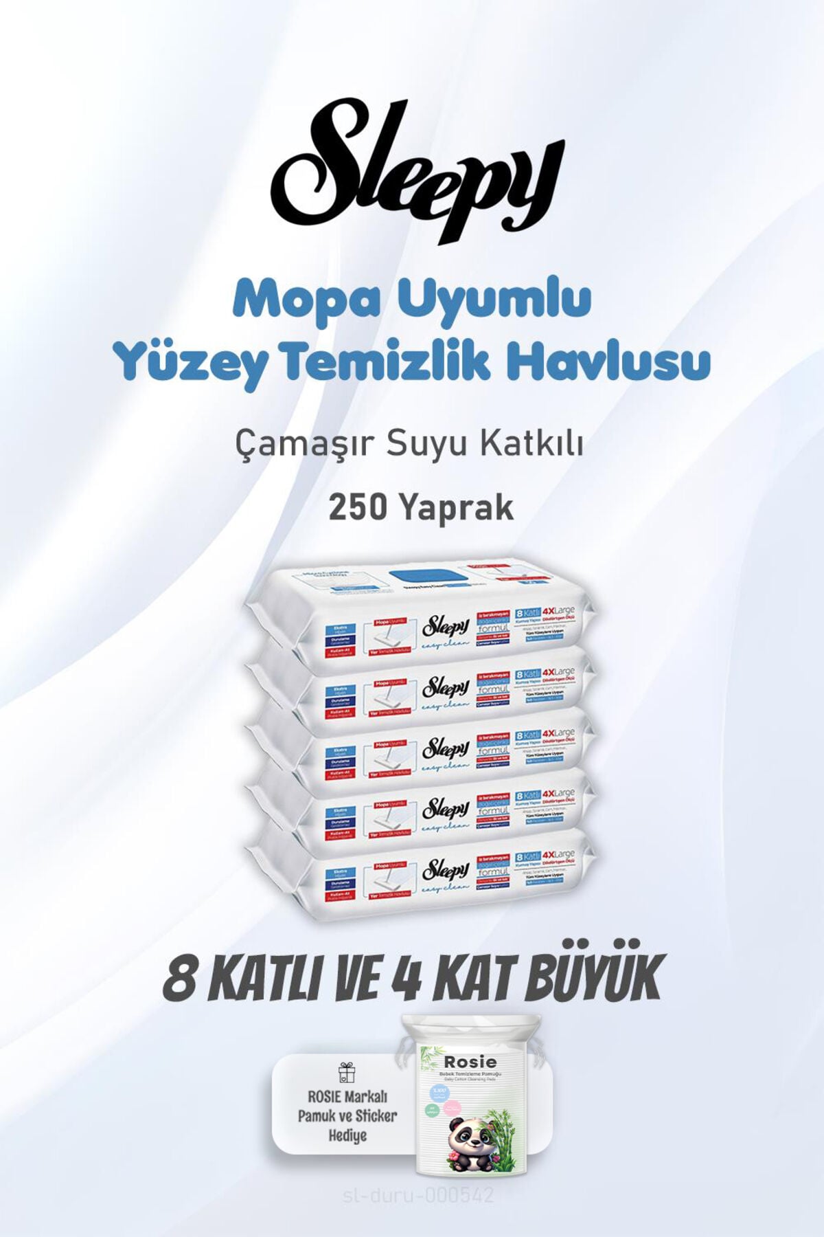 Sleepy 50x5 (250 yaprak) Mopa Uyumlu Çamaşır Sulu Havlu ve ROSIE