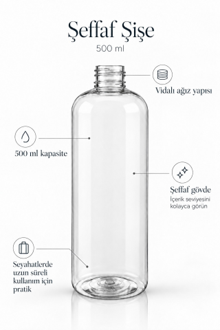 Şeffaf Doldurulabilir Plastik Şişe 500 ml